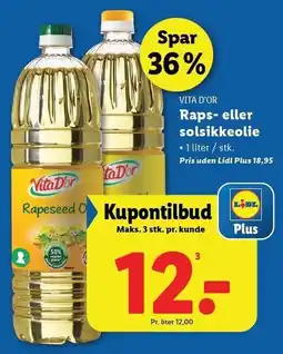 Lidl VITA D'OR Raps- eller solsikkeolie tilbud