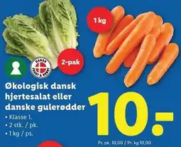 Lidl Økologisk dansk hjertesalat eller danske gulerødder tilbud