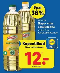 Lidl VITA D'OR Raps- eller solsikkeolie tilbud