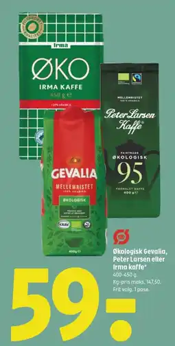 Coop 365 Økologisk Gevalia, Peter Larsen eller Irma kaffe tilbud