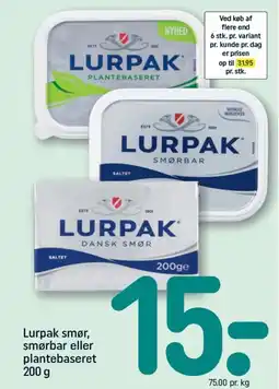 REMA 1000 LURPAK Smør, smørbar eller plantebaseret tilbud