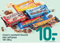 REMA 1000 CREAM'S Sandwich biscuits eller toffypops tilbud
