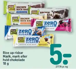 REMA 1000 RICE UP Risbar mælk, mørk eller hvid chokolade tilbud