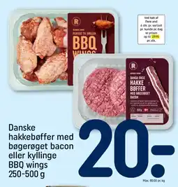 REMA 1000 Danske hakkebøffer med bøgerøget bacon eller kyllinge bbq wings tilbud