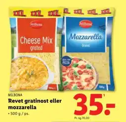 Lidl MILBONA Revet gratinost eller mozzarella tilbud