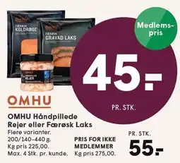 SPAR OMHU Håndpillede Rejer eller Færøsk Laks tilbud