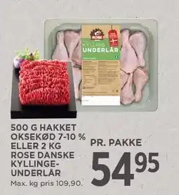 MENY 500 G HAKKET OKSEKØD 7-10% ELLER 2 KG ROSE DANSKE KYLLINGEUNDERLÅR tilbud