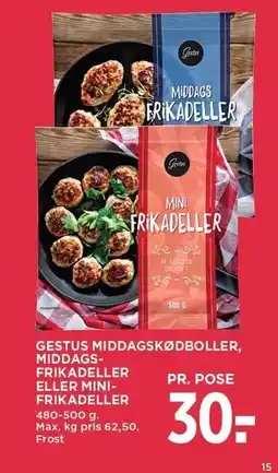 MENY GESTUS MIDDAGSKØDBOLLER, MIDDAGSFRIKADELLER ELLER MINIFRIKADELLER tilbud