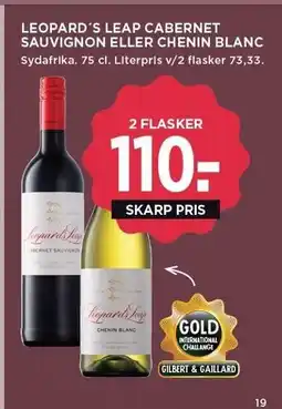 MENY LEOPARD'S LEAP CABERNET SAUVIGNON ELLER CHENIN BLANC - 2 FLASKER tilbud
