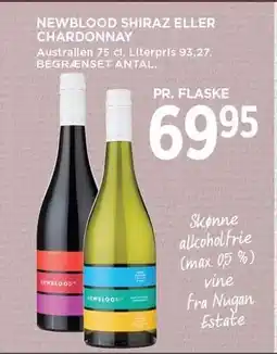 MENY NEWBLOOD SHIRAZ ELLER CHARDONNAY tilbud