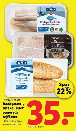 Lidl Rødspætte-, torske- eller panerede sejfileter tilbud