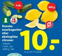 Lidl Danske snackagurker eller økologiske citroner tilbud