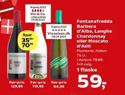 Kvickly Fontanafredda barbera d'alba, langhe chardonnay eller moscato d'asti tilbud