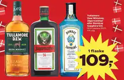 Kvickly Tullamore dew whiskey, jägermeister eller bombay sapphire gin tilbud