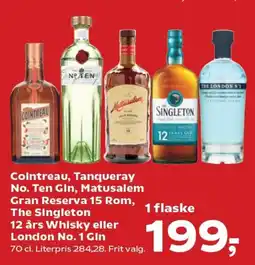 Kvickly Cointreau, tanqueray no. ten gin, matusalem gran reserva 15 rom, the singleton 12 års whisky eller london no. 1 gin tilbud