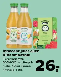 Kvickly INNOCENT Juice eller kids smoothie tilbud