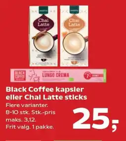 Kvickly Black coffee kapsler eller chai latte sticks tilbud