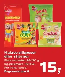 Kvickly Malaco silkposer eller stjerner tilbud