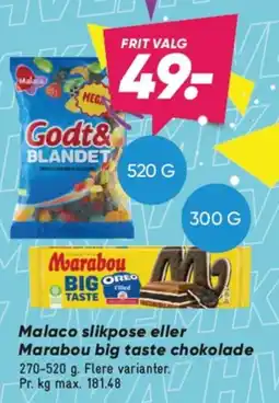 Bilka Malaco slikpose eller marabou big taste chokolade tilbud