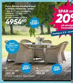 Bilka Albany havebord med 6 Albany havestole - natur tilbud