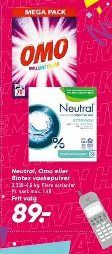 Bilka Neutral, Omo eller Biotex vaskepulver tilbud