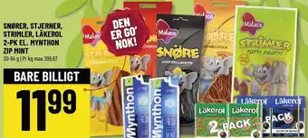 Løvbjerg SNØRER, STJERNER, STRIMLER, LÄKEROL 2-PK EL. MYNTHON ZIP MINT tilbud