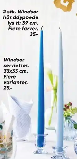 Bilka 2 stk. Windsor hånddyppede lys eller Windsor servietter tilbud