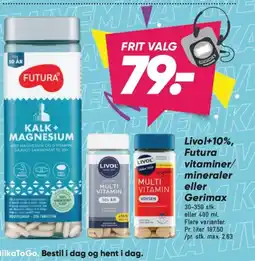 Bilka Livol+10%, Futura vitaminer mineraler tilbud