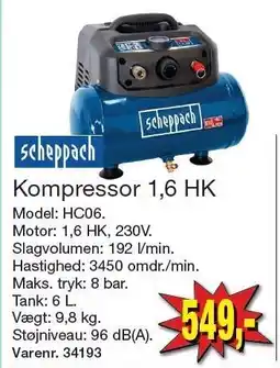 Harald Nyborg SCHEPPACH Kompressor 1,6 HK tilbud