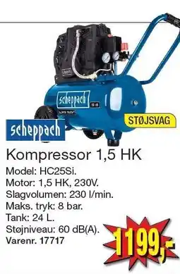 Harald Nyborg SCHEPPACH Kompressor 1,5 HK tilbud