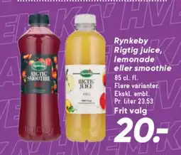 Bilka Rynkeby Rigtig juice, lemonade eller smoothie 85 cl. fl. tilbud