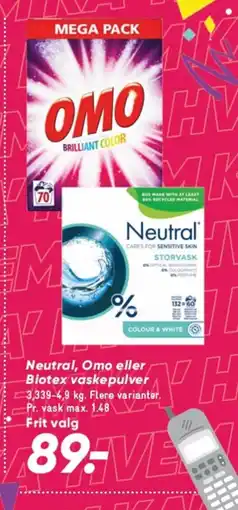 Bilka Neutral, Omo eller Biotex vaskepulver tilbud