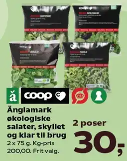 SuperBrugsen Änglamark økologiske salater, skyllet og klar til brug tilbud