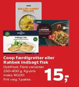 SuperBrugsen Coop færdigretter eller Rahbek Indbagt fisk Dybfrost tilbud