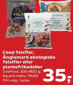 SuperBrugsen Coop falafler, Änglamark økologiske falalfler eller plantefrikadeller Dybfrost. tilbud