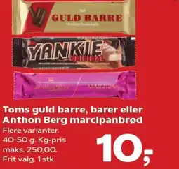 SuperBrugsen Toms guld barre, barer eller Anthon Berg marcipanbrød tilbud
