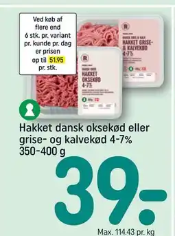 REMA 1000 Hakket dansk oksekød eller grise- og kalvekød 4-7% 350-400 g tilbud