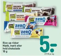 REMA 1000 Rice up risbar Mælk, mørk eller hvid chokolade 18 g tilbud