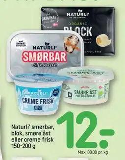 REMA 1000 Naturli' smørbar, blok, smøre'åst eller creme frisk 150-200 g tilbud