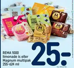REMA 1000 REMA 1000 limonade is eller Magnum multipak 255-624 ml tilbud