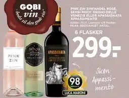 MENY PINK ZIN ZINFANDEL ROSÉ, SENSI PINOT GRIGIO DELLE VENEZIE ELLER APASSIONATA APPASSIMENTO tilbud