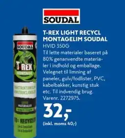 Davidsen T-REX LIGHT RECYCL MONTAGELIM SOUDAL HVID 350G tilbud