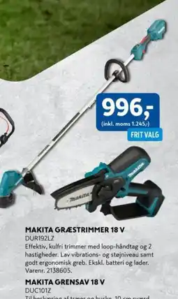 Davidsen MAKITA GRÆSTRIMMER 18 V DUR192LZ tilbud