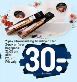 REMA 1000 2-pak silikoneindlæg til airfryer eller 2-pak airfryer bagepapir tilbud