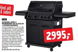 jem & fix Gasgrill med 4 brændere og glaslåg + power burner tilbud