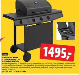 jem & fix Gasgrill med 3 brændere og 1 sidebrænder tilbud