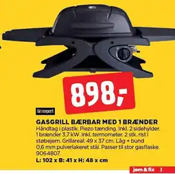 jem & fix Gasgrill bærbar med 1 brænder tilbud