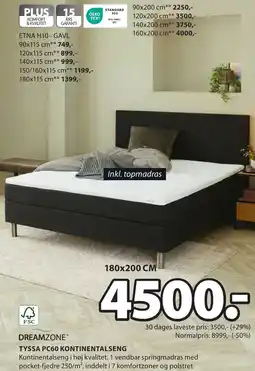 JYSK DREAMZONE® TYSSA PC60 KONTINENTALSENG tilbud