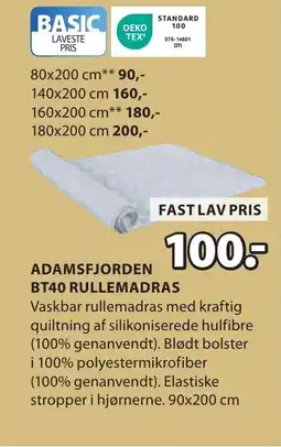 JYSK ADAMSFJORDEN BT40 RULLEMADRAS tilbud