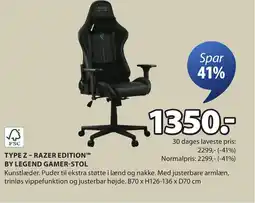 JYSK Type z-razer edition™ by legend gamer-stol tilbud